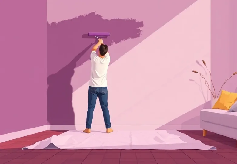 Peintre appliquant la peinture au rouleau sur un mur de salon