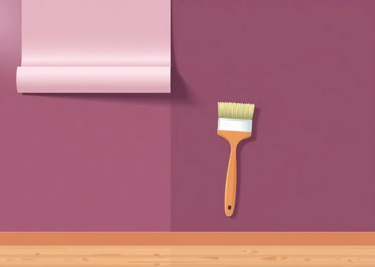 Pose de papier peint, rouleau et brosse à maroufler